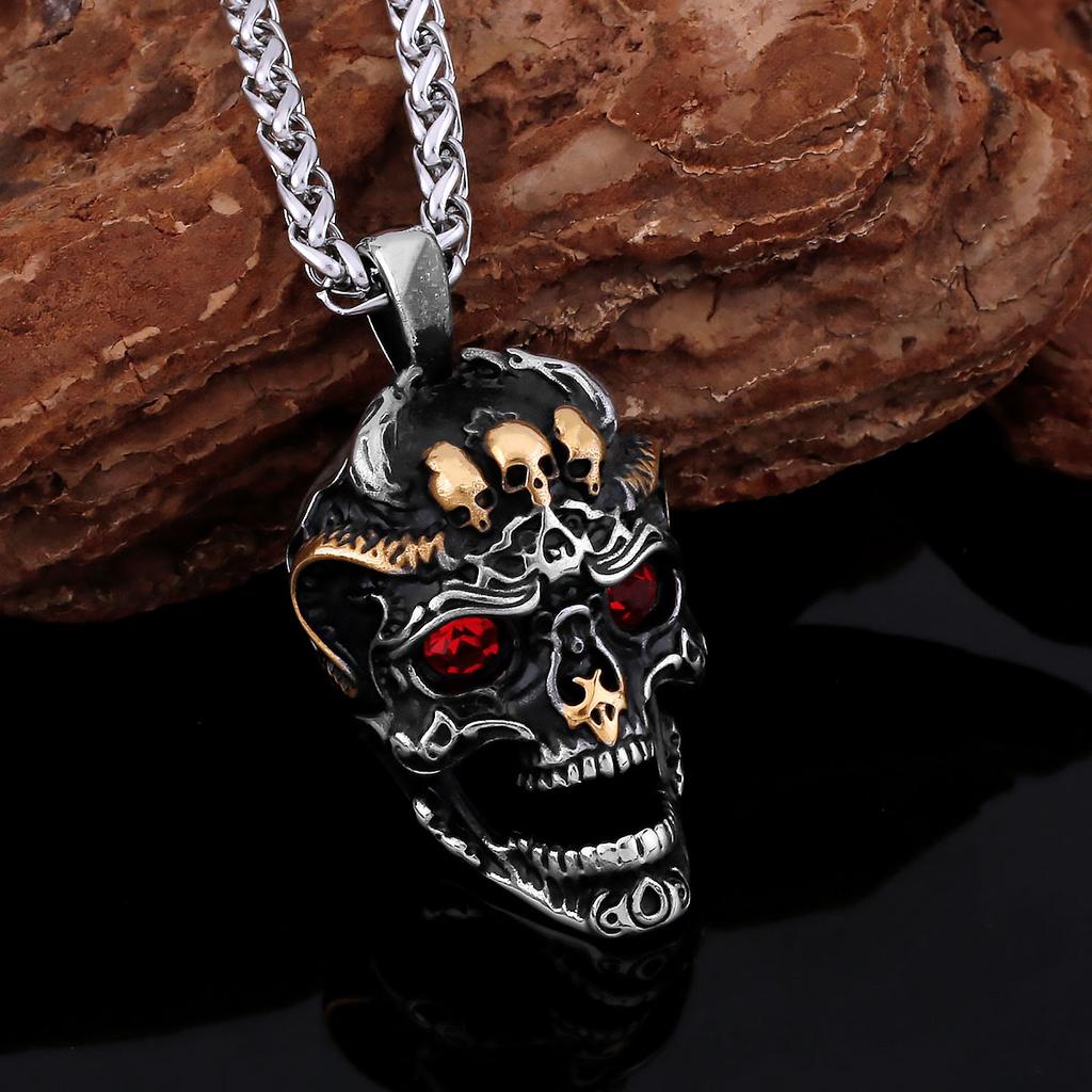 Creativo Collar de Acero Inoxidable 316L Calavera Fantasma Vintage Vikingo para Hombre Moda Neo-Gótica Rock Fiesta Colgante Amuleto Joyería