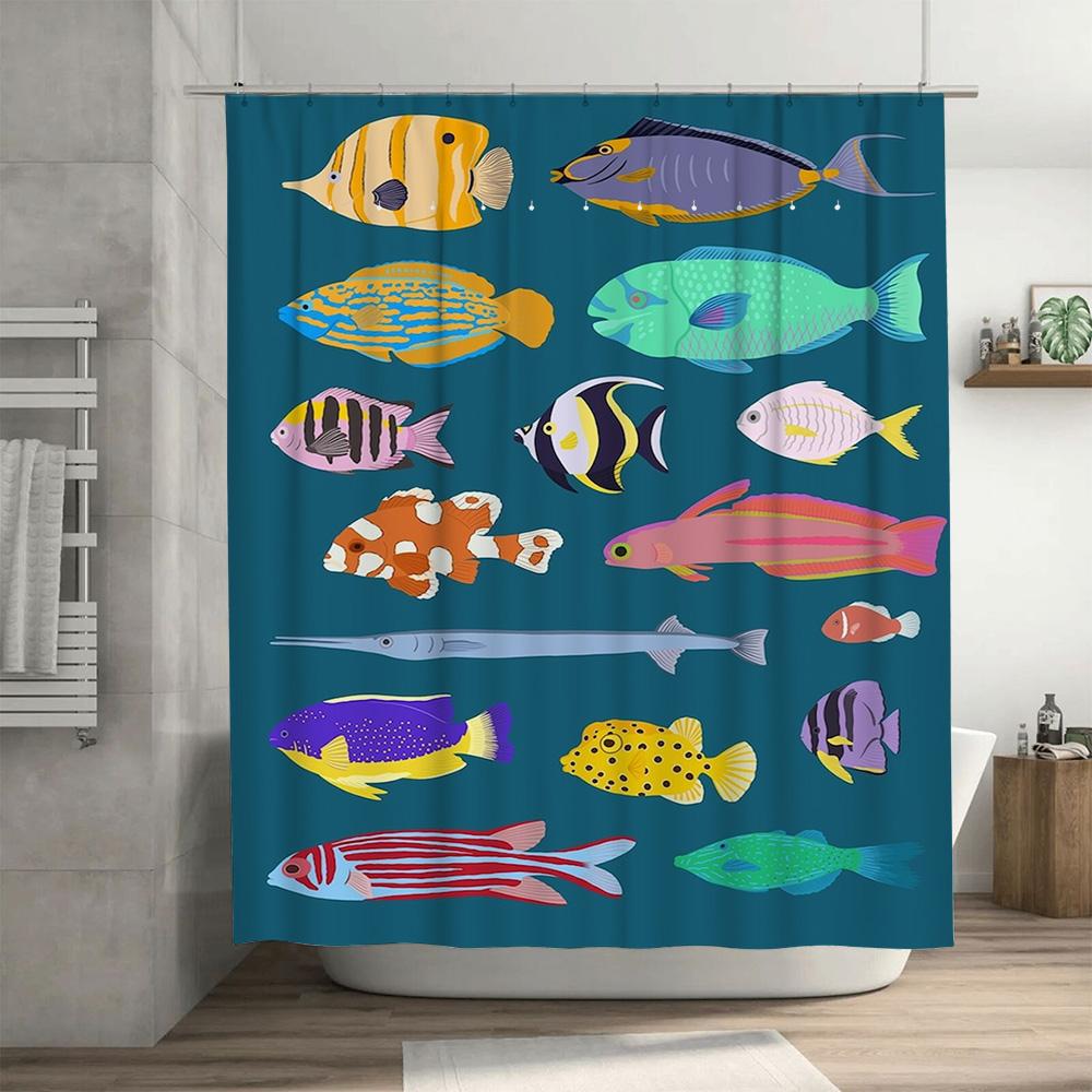 Vibrant Underwater World Fish Shower Curtain Set for Bathroom Decoration Multiple Sizes Available On