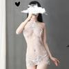 Women's Sensual Feather Embroidered Lace Halter Neck Backless Nightgown 1866