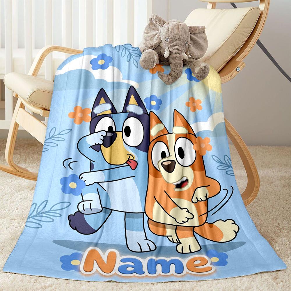 Bluey Family Adventure Customize Text Blanket Throw Customizable Blanket Soft Warm Cozy for Bed Office Bedding Seaside Ideal for All Seasons