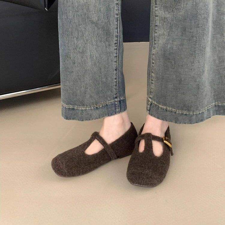 Retro Mary Jane Shoes Women's 2025 Autumn and Winter New French Temperament Ballet Single Shoes Square Head T with Soft Sole Evening Shoes