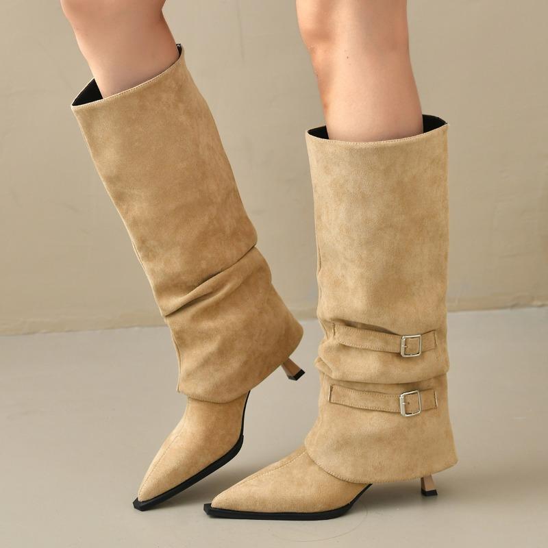 Fashion Vintage Suede Woman Knee High Boots Shoes Ladies Elegant Pointed Toe Thin Heel Long Botas Autumn Winter Removable Women's Shoes