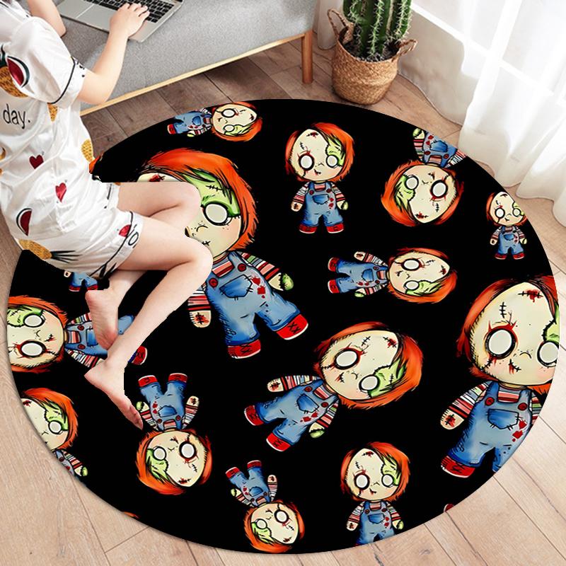 Alfombra Redonda Chucky, Alfombra para Sala de Estar, Dormitorio, Sofá, Sala de Juegos, Decoración, Alfombrilla Antideslizante para el Suelo