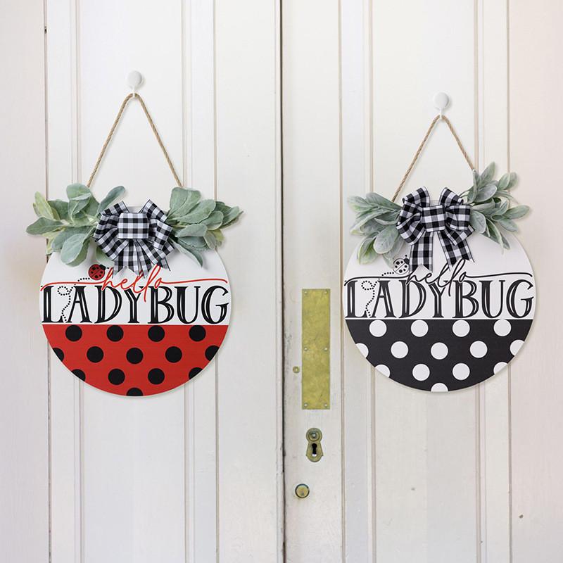 Eye-catching Ladybug Door Decor With Stunning Black White Gray Bow For Seasonal Home Style