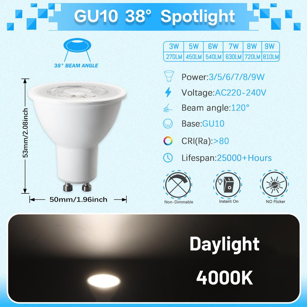10pcs Factory Direct GU10 LED Spotlight 3W-9W 220V High Lumen Replace 50W Halogen Lamp Is Suitable for Down Lamp Chandeliers