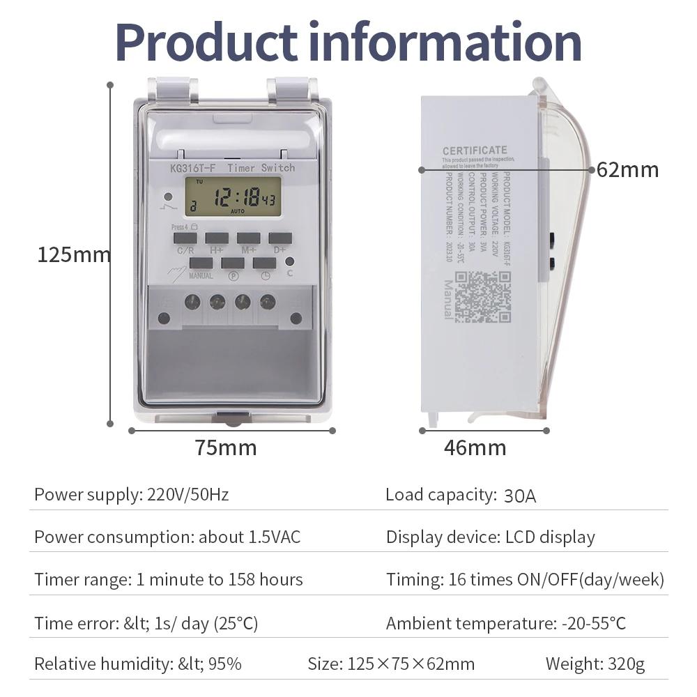 Automatic Time Control Switch Wall Hanging Weekly 7 Days Programmable Timer Waterproof Electronic Timing Controller 220V 30A