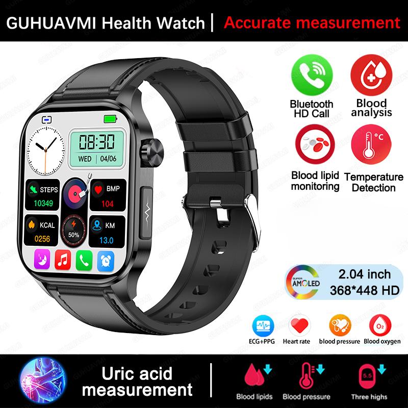 

2025 Новые Смарт-часы для Управления Здоровьем Мужские ЭКГ+ФПГ Липиды Крови Мочевая Кислота Фитнес-Трекер Bluetooth Звонок Смарт-часы Black Leather