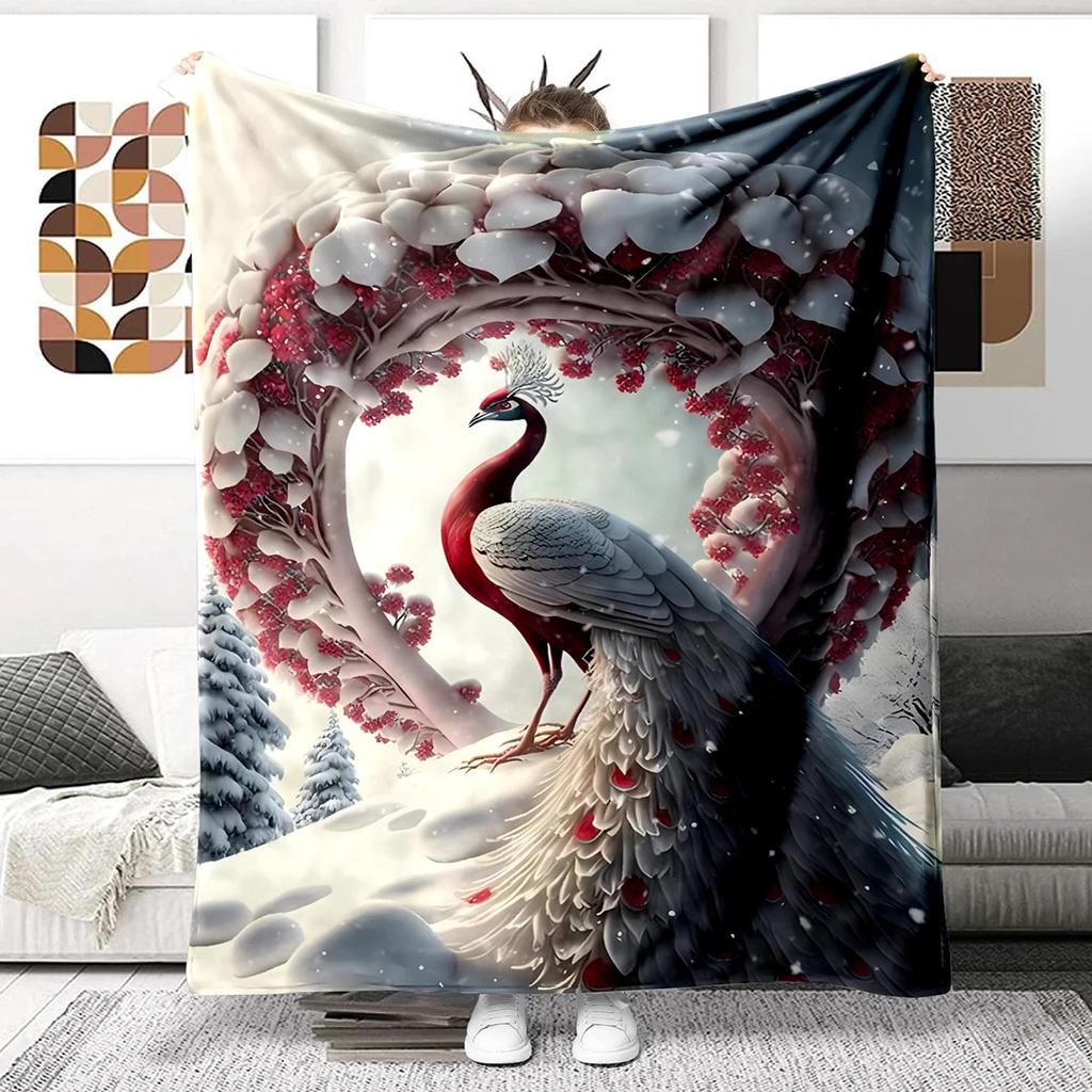 Colorful Peacock Picture Digitalprinted Polyester Bedroom Velvet Flannel Cover Blanket Fleece Soft Sofa Cover Blankets for Beds