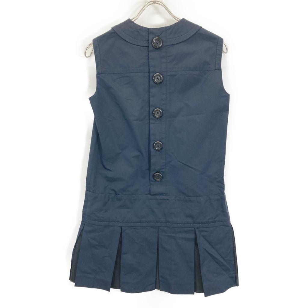Louis Vuitton 12 Stainless Steel Navy Polyester X Silk Back Button Sleeveless Frill Dress Dress 38 NavyUsed