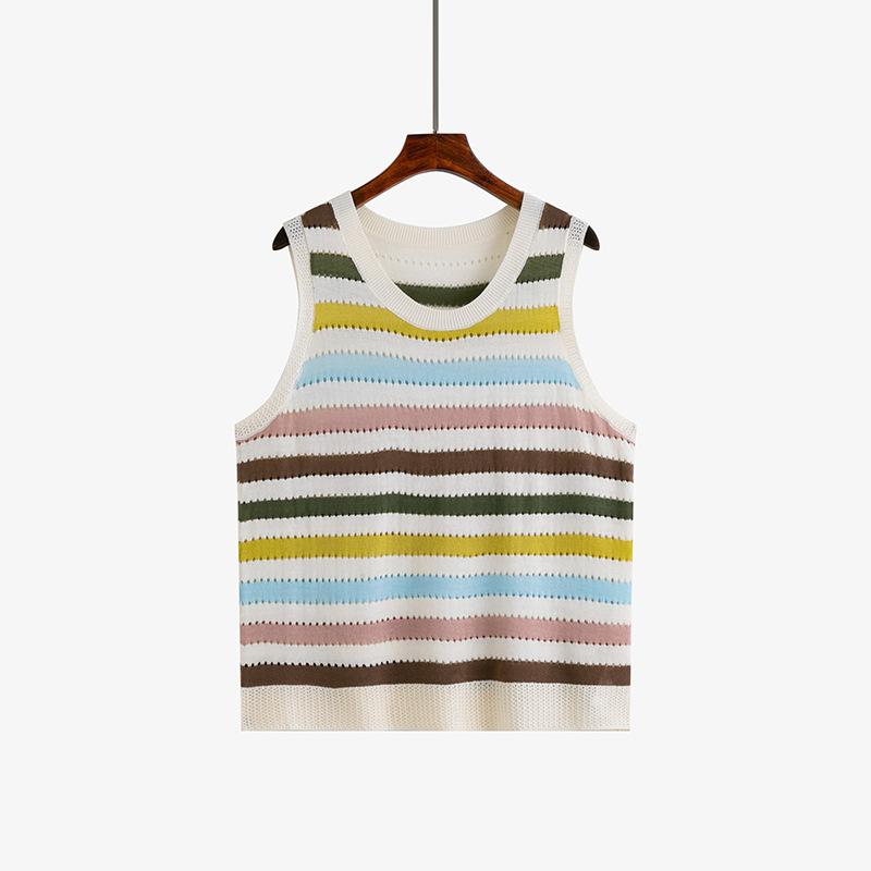 

Плюс Размер Женский Летний Все Виды Свободного Полого Цветного Полосатого Трикотажа Без Рукавов Жилет Топ XXXL абрикосовый