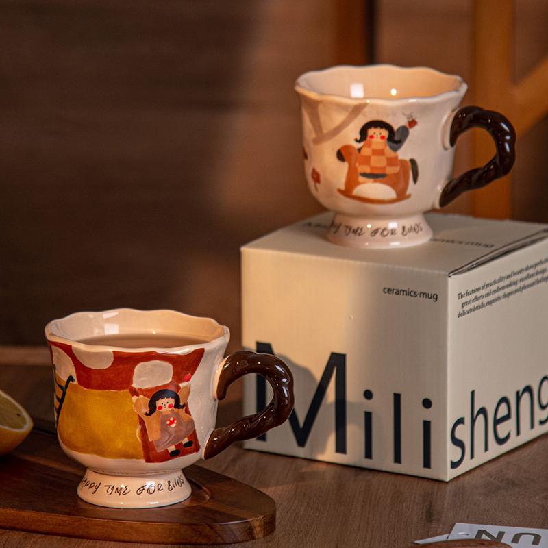 High Footed Mug Ceramic Coffee Cup Cute Girl Home Office Tea and Water Cup