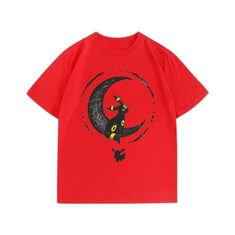Sommar Ny Pokémon Tecknad Umbreon Tryckt T-shirt Herr- och Dam Y2K Harajuku Lös Casual Trend Mångsidig Kortärmad Topp