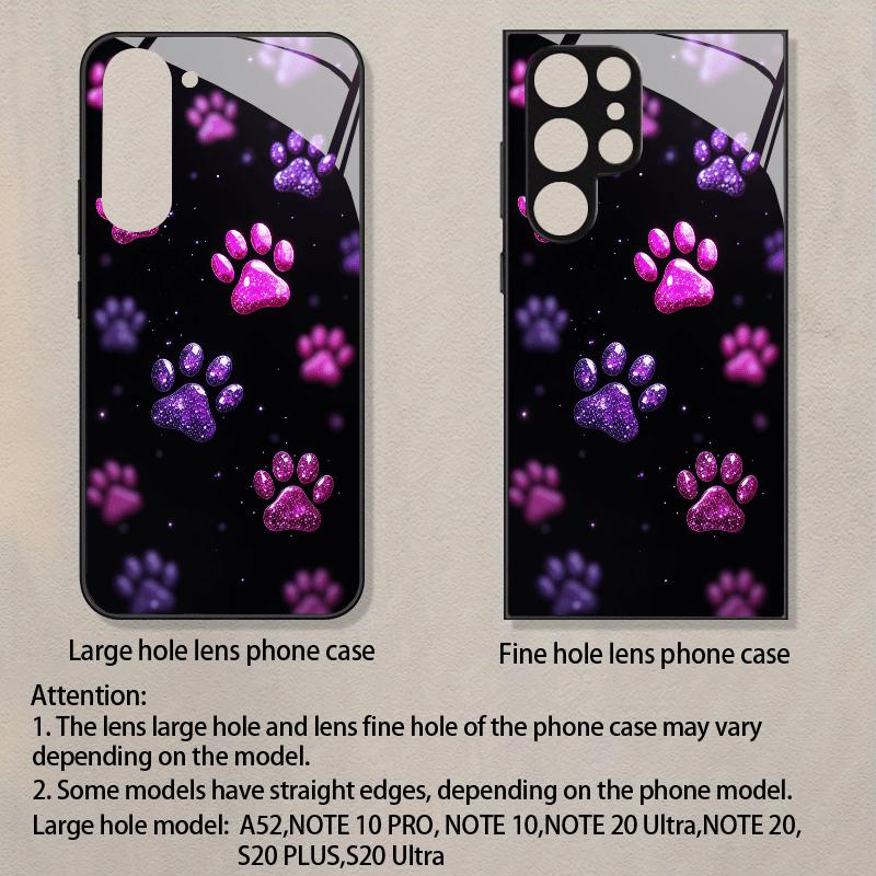 Cute Glitter Paw Print Glass phone case mobile phones fashion phone cases for Samsung Galaxy S26 S25 S24 S23 S22 FE Ultra Plus