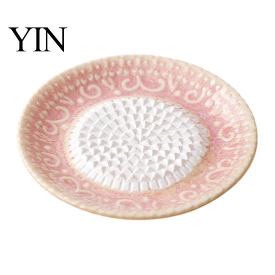 Portable Garlic Mincer Ceramic Grater Plate, Embossed Grinding Dish for Grating Manual Food Crusher Wasabi Ginger Cheese Chocolate Carrot Fruits