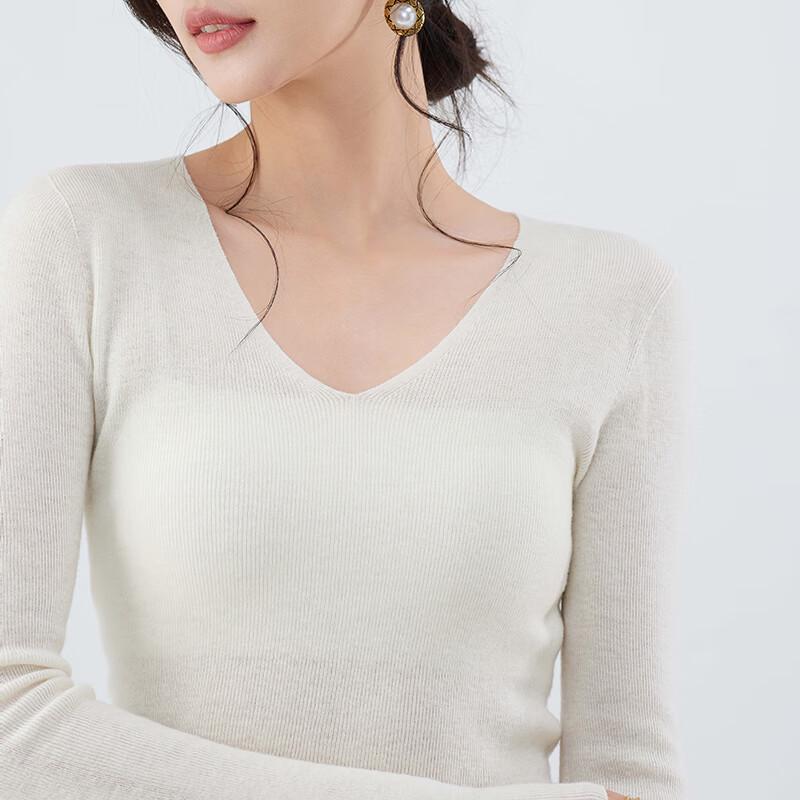 Fengxun Women's 100% Pure Wool V-Neck Sweater