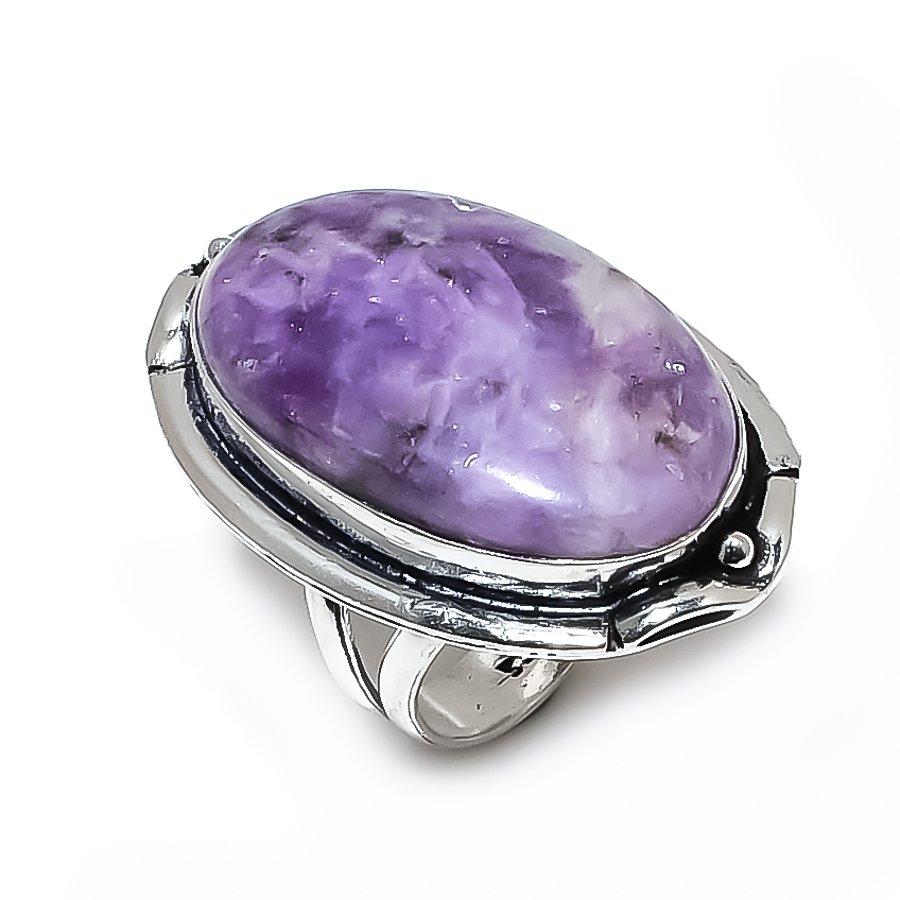 Lepidolite Stone Gemstone Handmade 925 Steling Silver Jewelry Ring Size 9 e4i58
