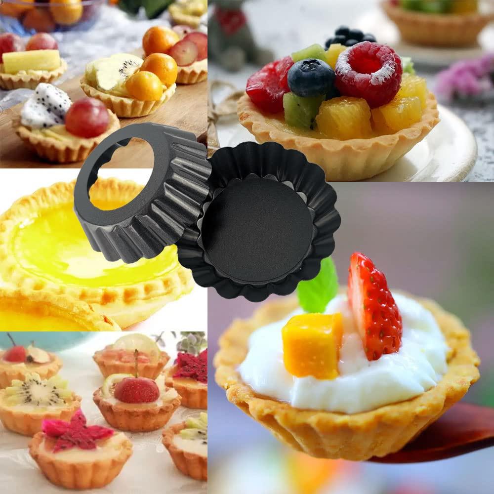 5pcs 8/10/12cm Mini Tart Pans Egg Tart Molds with Removable Bottom Non Stick Small Fluted Cupcake Tins Tarts Quiche Pan for Pies