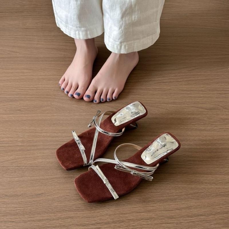 Fashion Women's Fashion Slope Slippers Summer New Square Head Open Toe Thin with Butterfly Knot Anti-slip Wear Heel Shoes