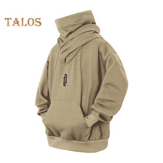 Men Winter Hoodie High Collar Neck Protection Hooded Pullover Long Sleeves with Big Pocket Elastic Cuffs And Hem Loose Daily Sport Top