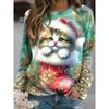 Christmas Women's Sweatshirts Cute Cat Graphic Casual Long Sleeve O-Neck Regular Tops