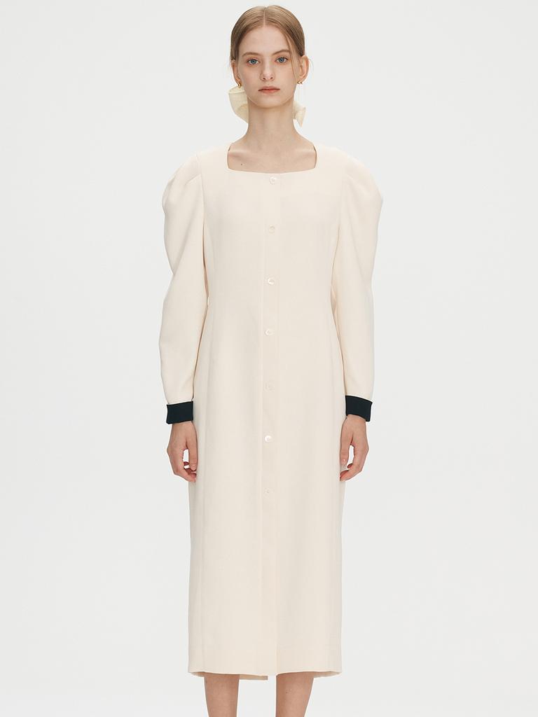 BEMUSE MANSION Square Neck Puff Dress - Ivory