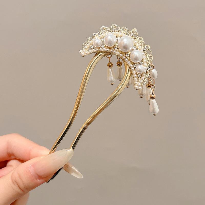 New Hairpin Female Disc Hair Artifact U-shaped Fixed Four Toothed Insert Comb Hairpin Ancient Style Flower Headpiece