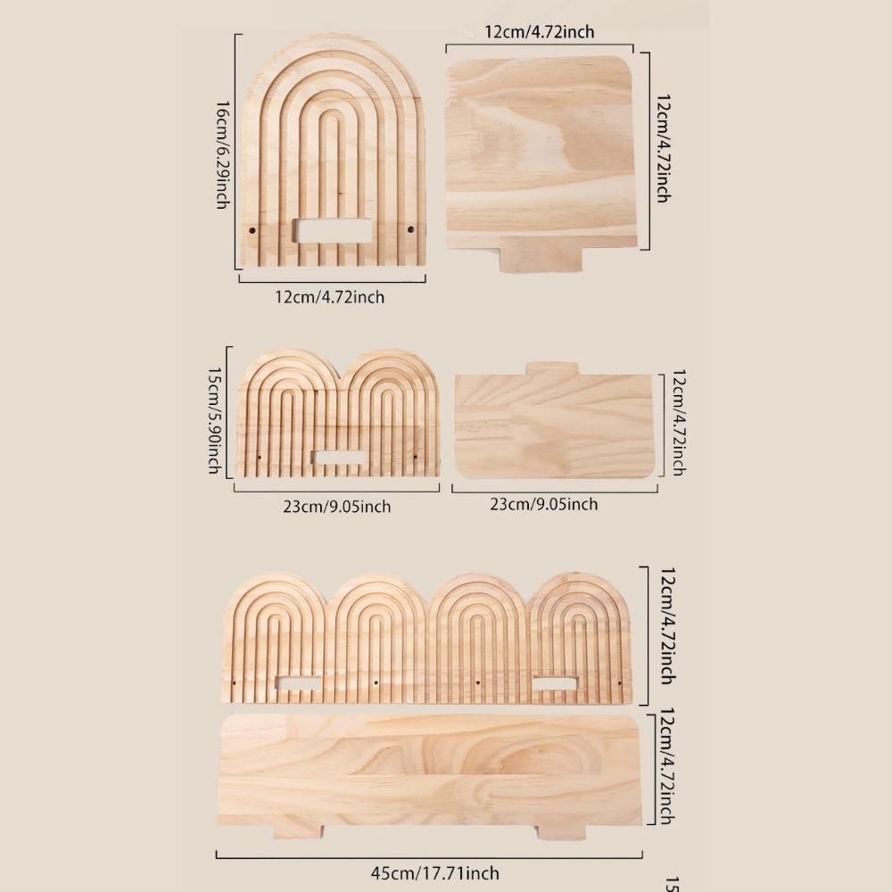 Wall Mounted Boho Wooden Shelves Rainbow Design Geometric Arched Wall Shelves Floating Threaded Multi-Layer