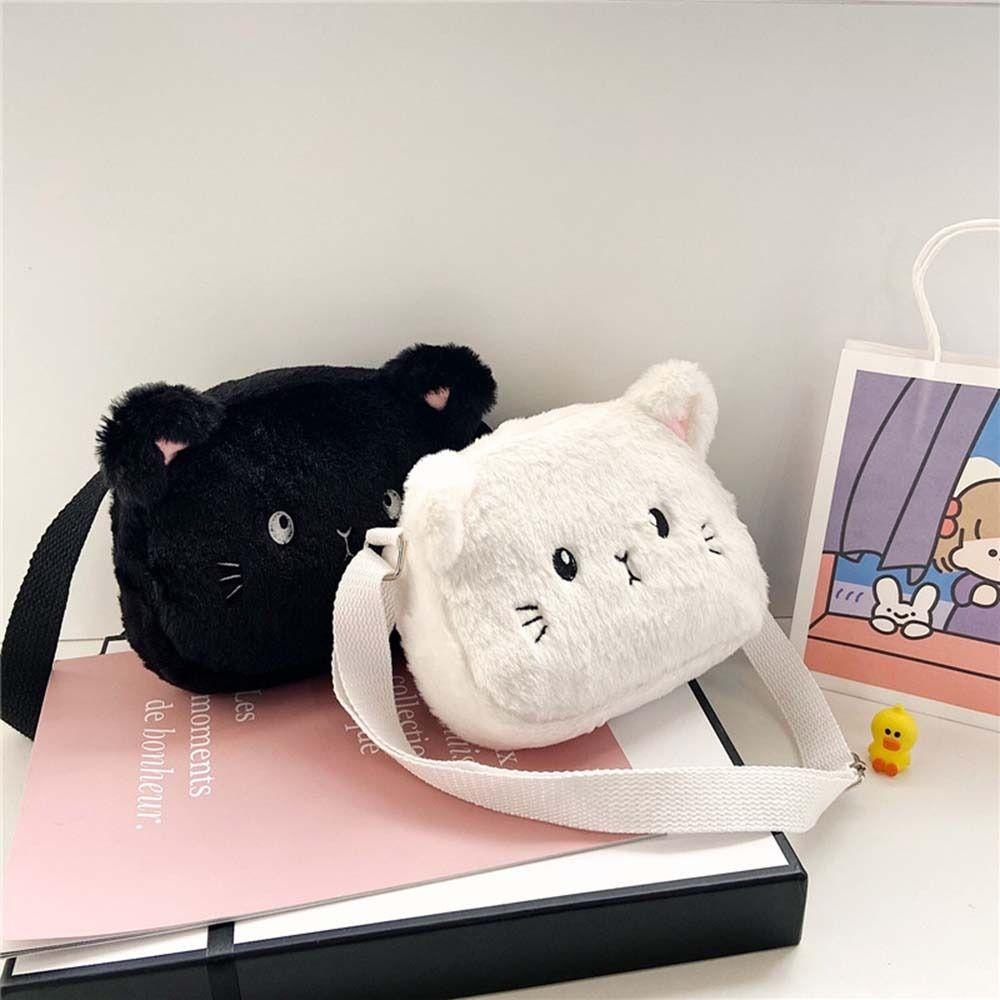 Plush Cat Crossbody Bags Cartoon Cat Plush Shoulder Bag Soft Messenger Bag Baby Girls Toy Gift
