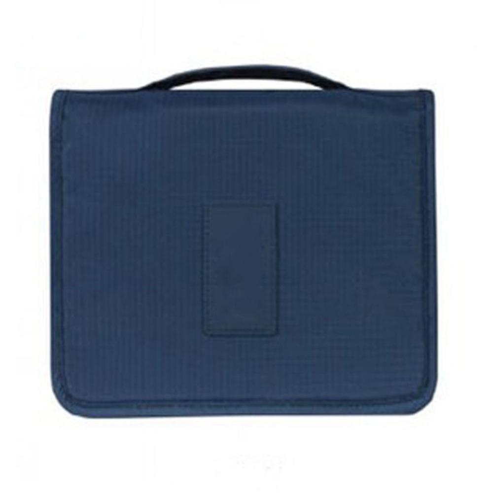 Navy Blue Hanging Toiletry Bag Polyester Waterproof Cosmetic Bag Multifunctional Pockets Foldable Foldable Makeup Bag Travel