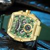 Quartz Watch Fashion Creative Luminous Date Chronograph Analog Display Green Silicone Strap Wrist Watches for Men