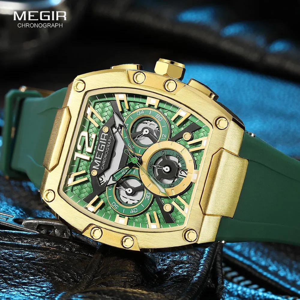 Quartz Watch Fashion Creative Luminous Date Chronograph Analog Display Green Silicone Strap Wrist Watches for Men