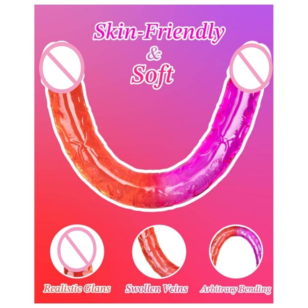 Double-Headed Lala Dildos Sex Toy Female Comrade Double-Headed Dragon Two-Color Jelly Color Dildo Butt Plug