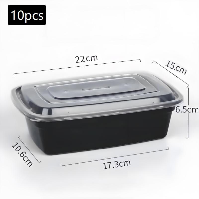 10Pcs Black Plastic Disposable Food Containers With Lids - Ideal For Salads, Sandwiches, And Kitchen Fridge Storage