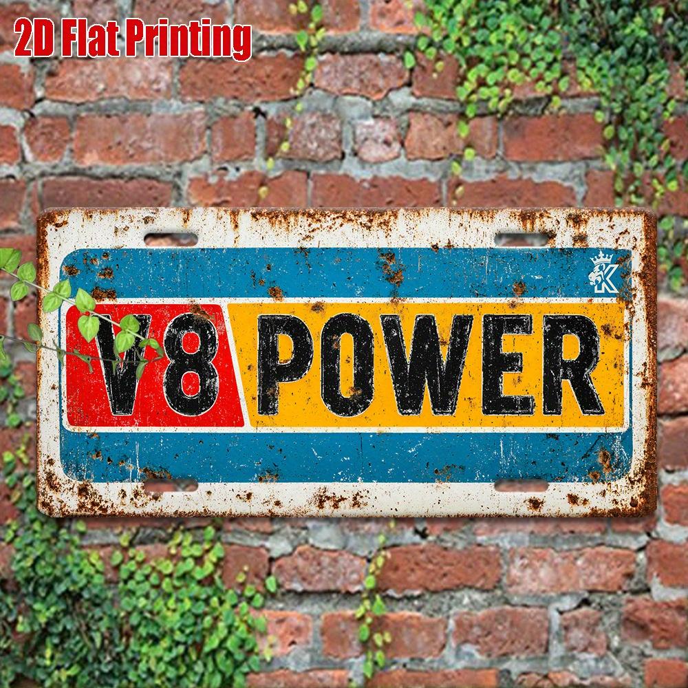 V8 Power Metal License Plate -  Retro Aluminum Sign with Bold V8 Design, Muscle Car & Garage Decor, Industrial Wall Art, Perfe