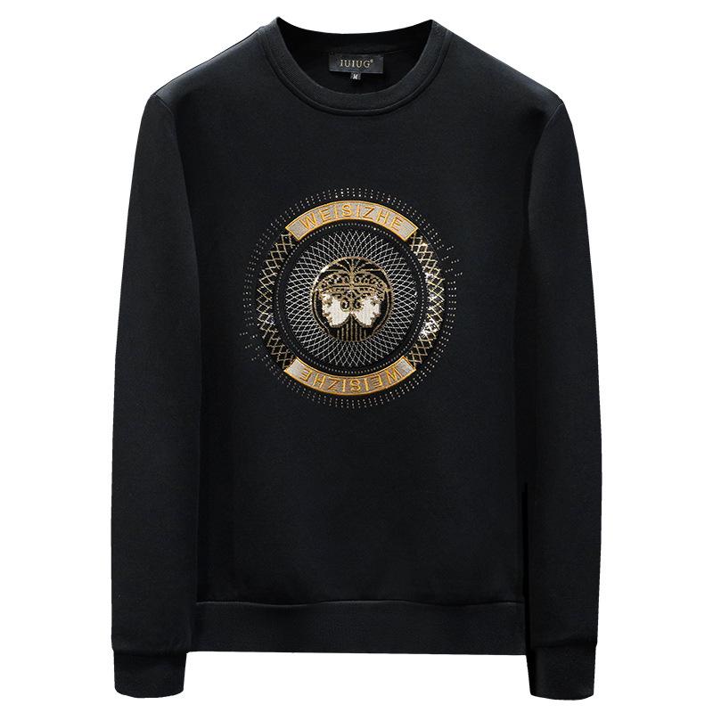 Męska bluza z kreskówkowym haftem, ze stójką - Jesienna moda miejska, bawełniany pulower z długim rękawem