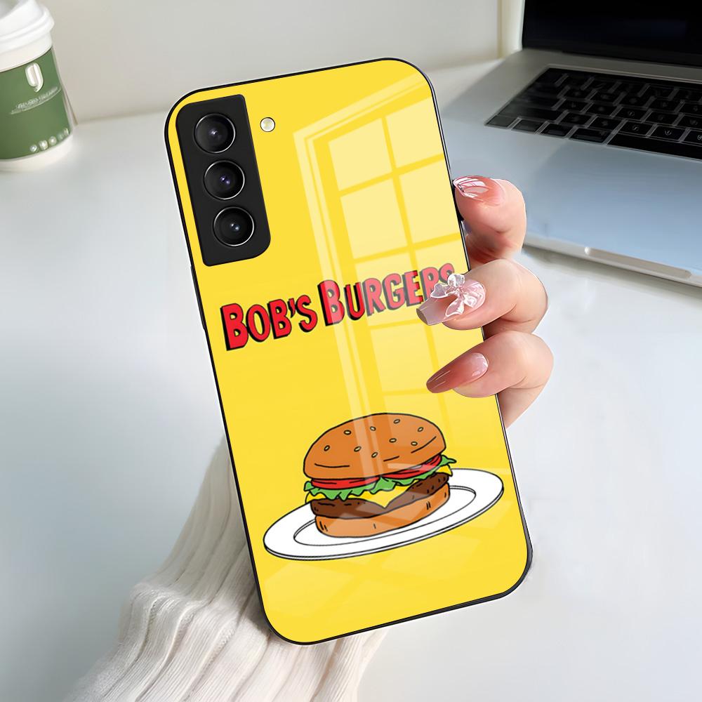 Coque de téléphone B-Bobs B-Burgers Pour Samsung S26 S25 S24 FE S23 S22 S21 Plus S20 Ultra Note20Ultra Couvercle en Verre Noir