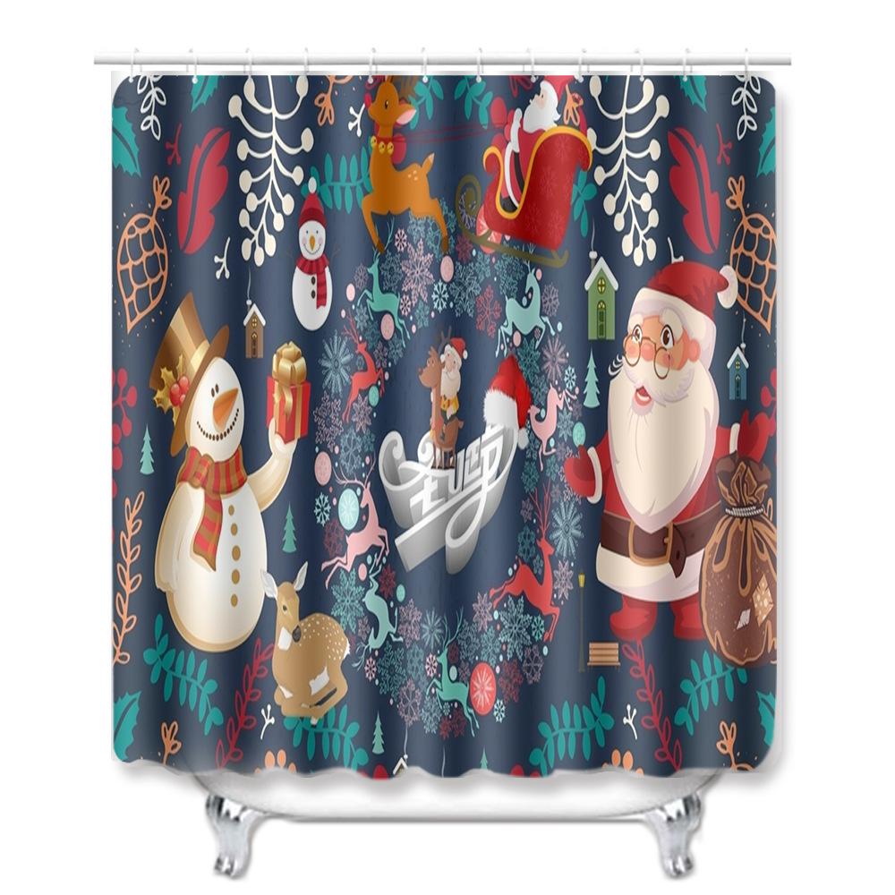 Christmas Shower Curtain Floor Mat Combination Four-Piece Bathroom Non-Slip Door Mat Foot Mat Bedroom Living Room Carpet
