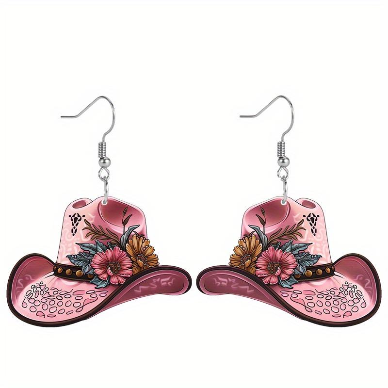 Western Style Colorful Flowers Cowboy Hat Acrylic Earrings Elegant Personality Earrings Jewelry for Women Daily Wear Holiday Gifts