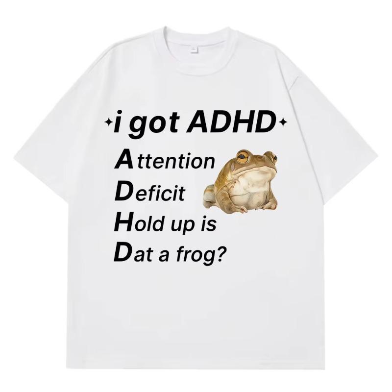 2026 ADHD Frog Autism Funny Meme T Shirt Unisex Fashion Short Sleeve Harajuku Female Tshirt Casual Hiphop Tshirts Tops