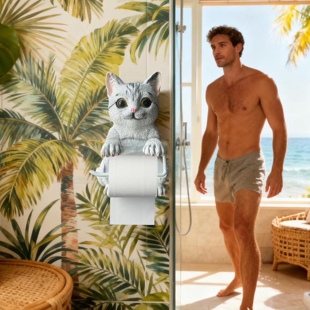 Toilet Roll Holder Wall Mount Cat Home Decor Funny Toilet Tissue Holder Roll Stand for Bathroom Kitchen Counter Office Apartment
