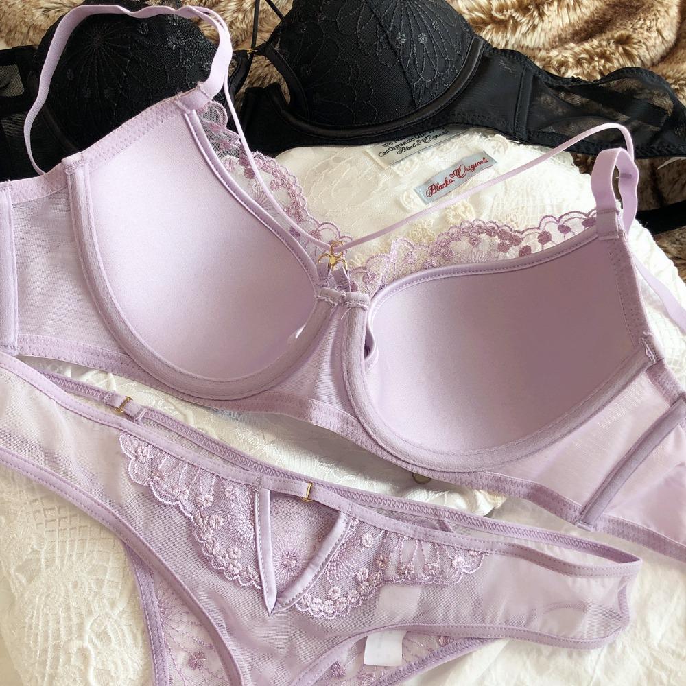 Sexy Hollow Cross Sling Bra French Lace Flowers Embroidery Women Underwear Set Comfort Thin Cup Push Up Bras Romantic Lingerie