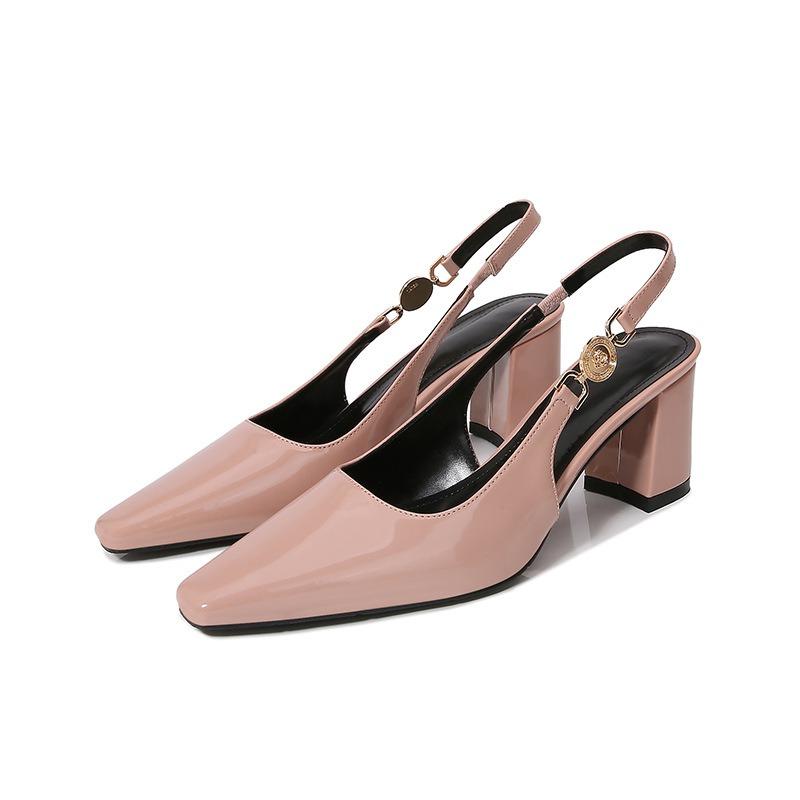Black Square High Heels Women Thick With 2024 New All-Match Spring And Summer Comfortable Single Shoe Women Baotou Sandals