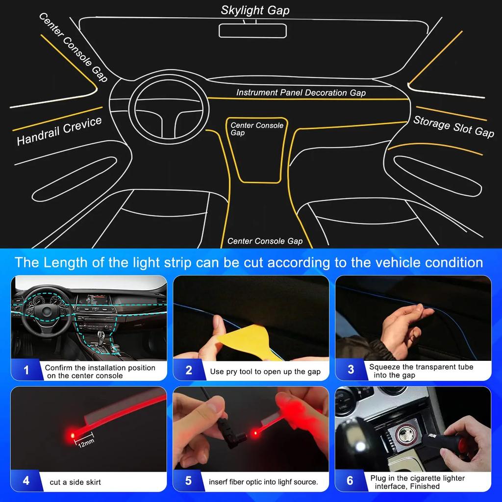 Neon Car LED Interior Lights RGB Ambient Light Fiber Optic Kit With APP Wireless Control LED Auto Atmosphere Decorative Lamp