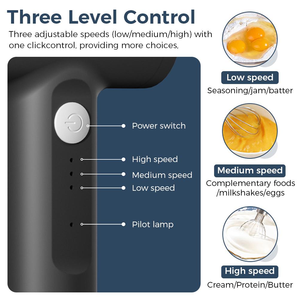 1pcs Wireless Electric Whiskcream Whippermixing Stickcake Bakinghandheld Mixerautomatic Portable 3 Speeds Egg Beater