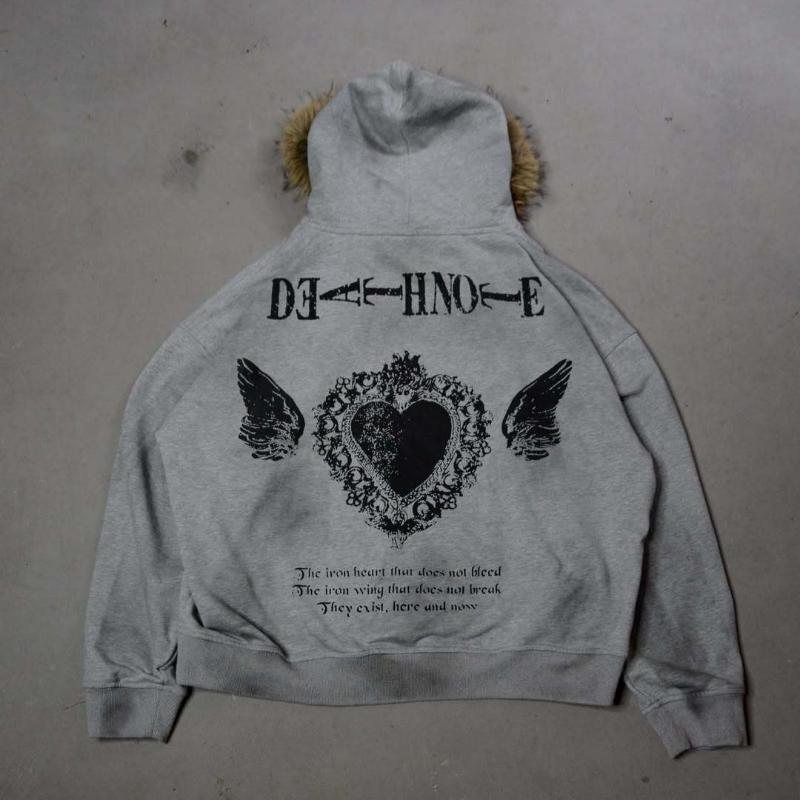 European and American Street Fashion Personality Hip-hop Character Letter Print Hooded Zipper Sweatshirt