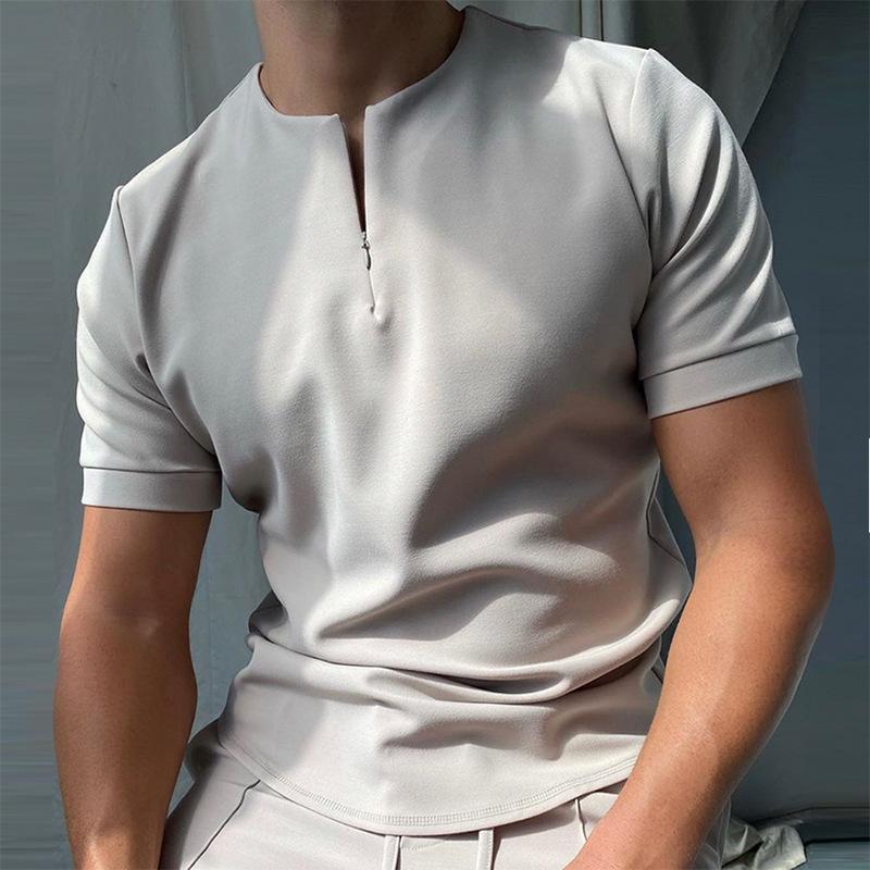 New Polo Shirt Zip Knit Jacquard Men's T-shirt Tops