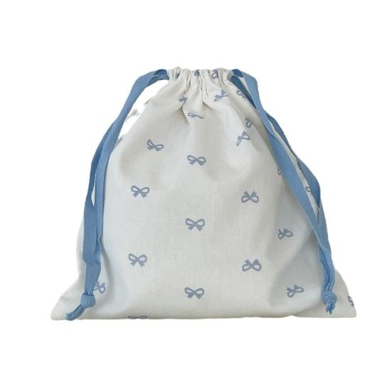 Small Drawstring Bags Cute Bow Makeup Pouch Portable Canvas Storage Bag