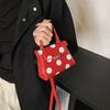 Ankola Red Bag Women's Autumn and Winter New Niche Messenger Bag Polka Dot Portable Mini Square Bag