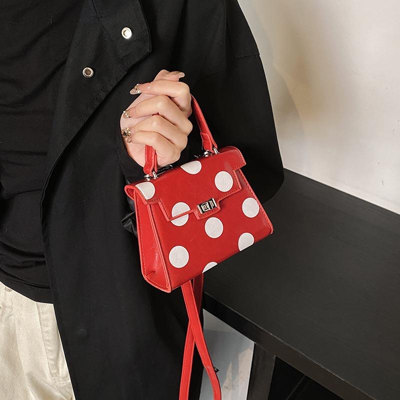 Ankola Red Bag Women's Autumn and Winter New Niche Messenger Bag Polka Dot Portable Mini Square Bag