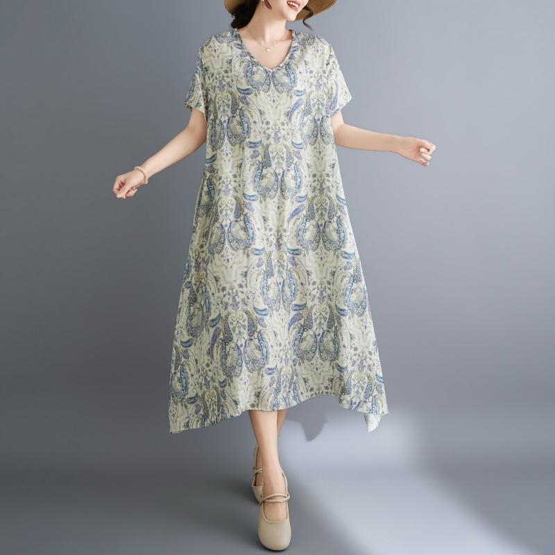 DIMANAF New 2026 Women Plus Size Summer Beach Long Dress Sundress Loose Casual Maxi Lady Floral Vintage Print Dress